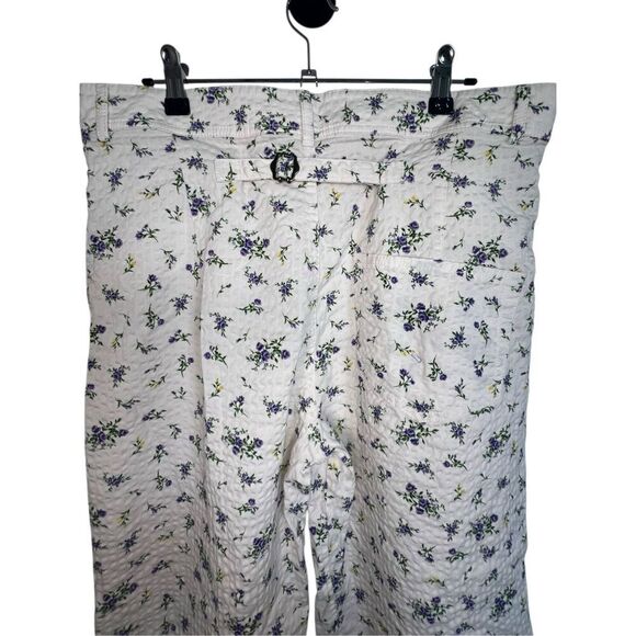 ZARA White Floral Pattern Seersucker High Waisted Cropped Pants - Picture 4 of 5